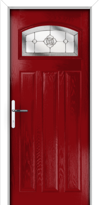 Red Trafalgar composite door with Crystal Flowers glass